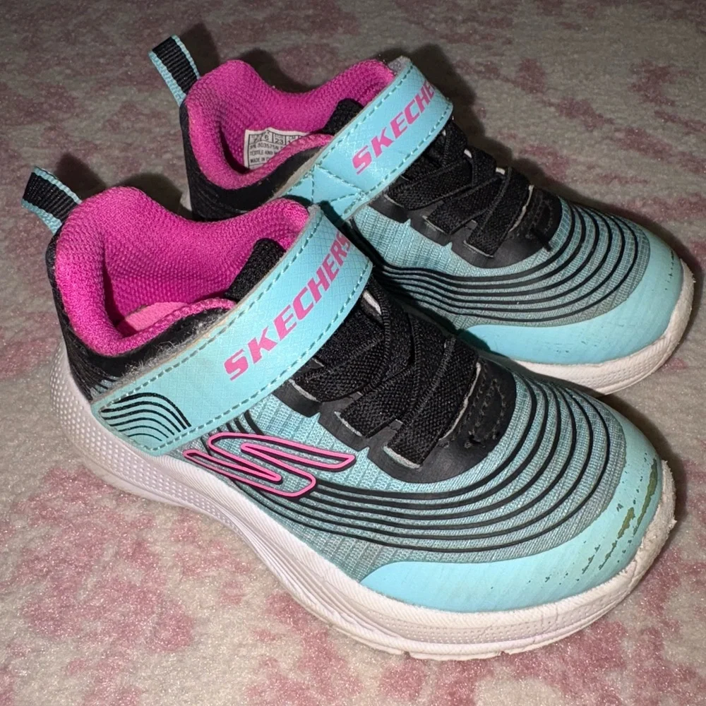 Skechers Microspec Advance Sneakers Aqua & Pink Toddler Girl size 7